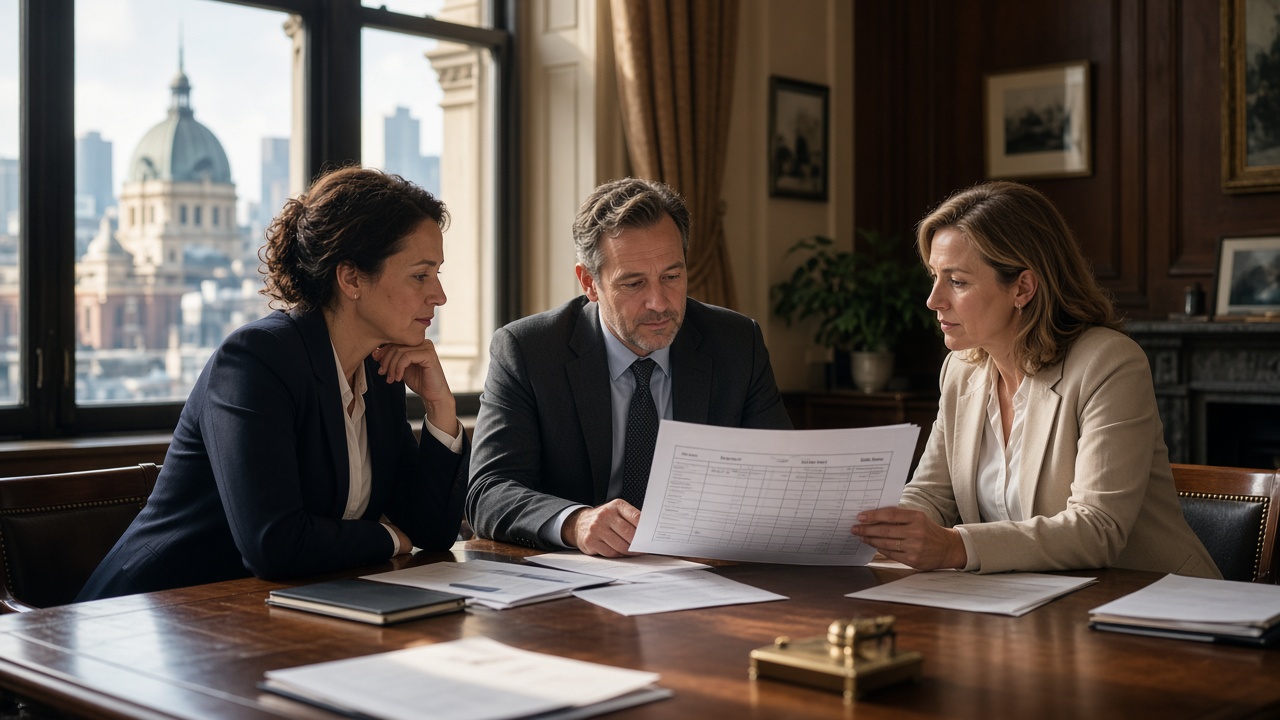 Victorian public servants in a Melbourne office reviewing a classification chart